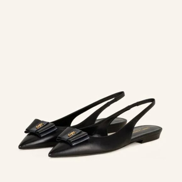 NWT Saint Laurent Anais Pointed Toe Logo Bow Slingback Flat Pumps - Picture 1 of 11